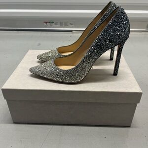 Jimmy Choo Silver Glitter Ombre Pointed-Toe Stiletto Pumps